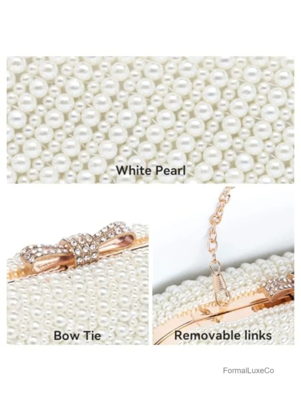 Women's Pearl Clutch Purse Evening Handbag Beaded Bag Wedding Party Chain